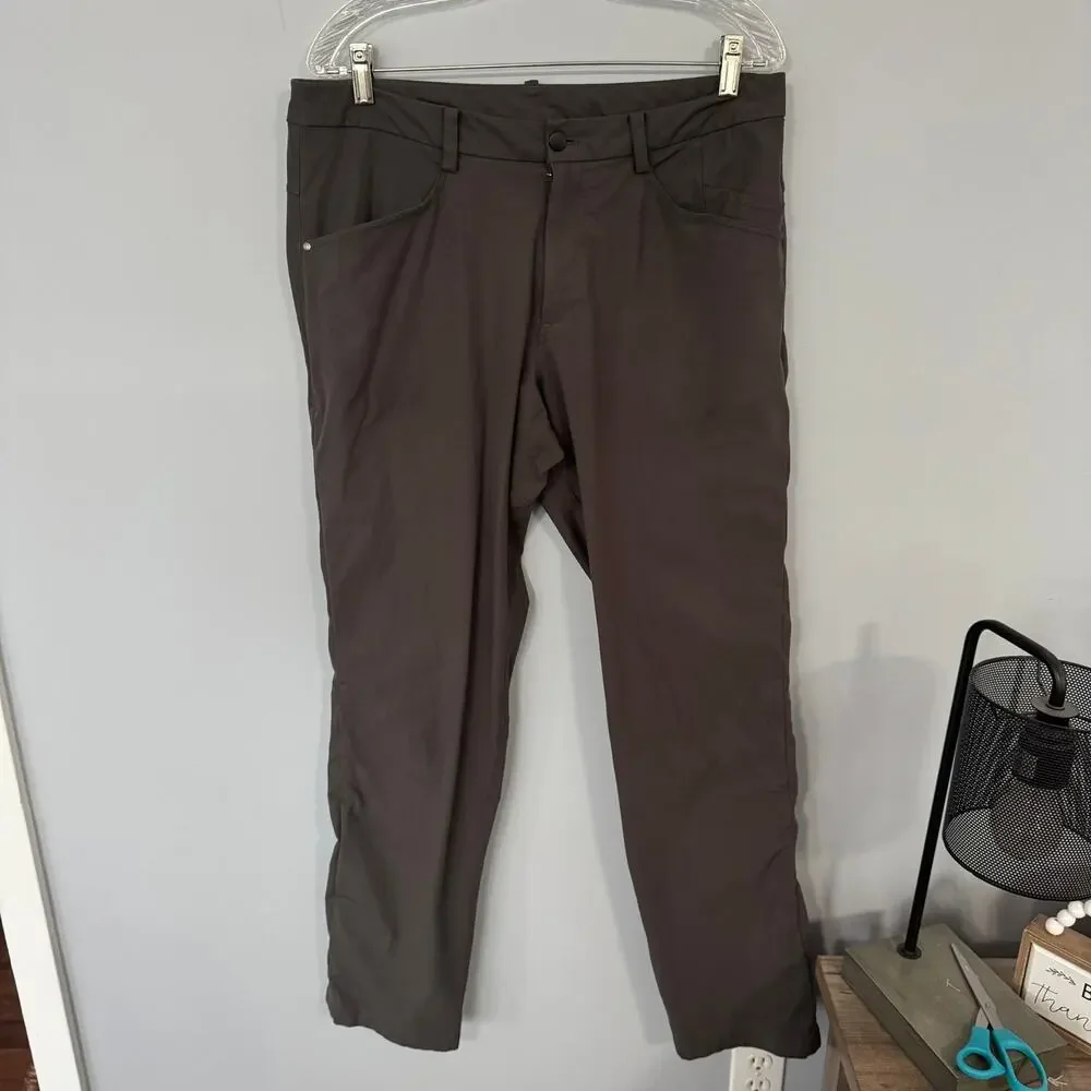Lululemon Men's Dark Taupe Gray Brown 5 Pocket Pants Size 36 Button Fly Ripstop - Picture 1 of 7